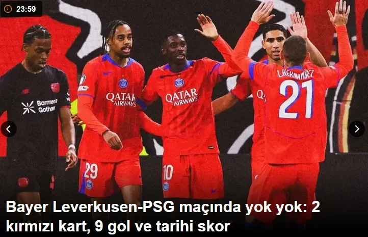 Bayer Leverkusen-PSG maçında yok yok: 2 kırmızı kart, 9 gol, tarihi skor