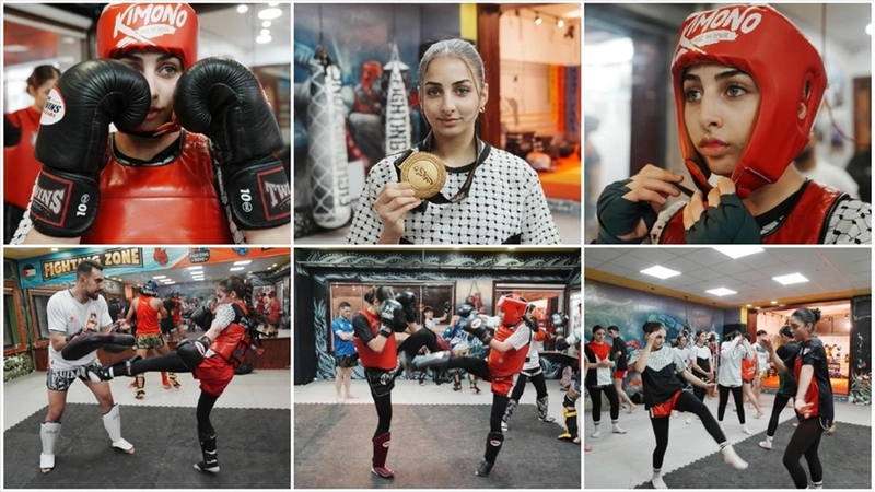 Filistinli Muaythai sporcusu genç kız, kazandığı altın madalyayı Gazze