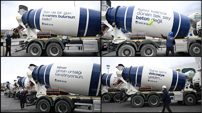 Beton mikserlerinin üzerindeki esprili sözler gülümsetiyor