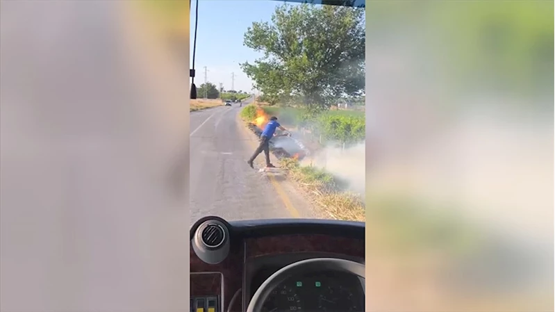 Ceza infaz kurumu personeli, mesaiye gittikleri sırada fark ettikleri yangına müdahale etti
