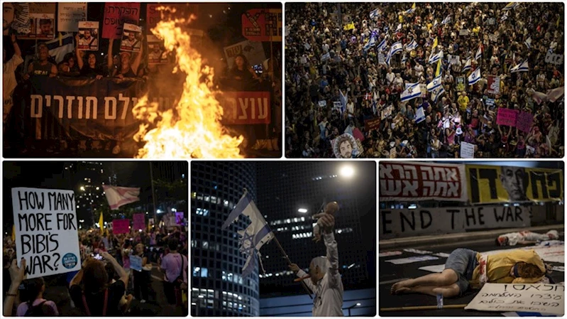 İsrailliler, Gazze kentini işgal kararına karşı esir takası anlaşması talebiyle protesto düzenledi